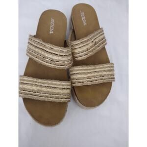 Soda Sandals Womens Size 10 Beige Espadrille Double Strap Platform Wedge